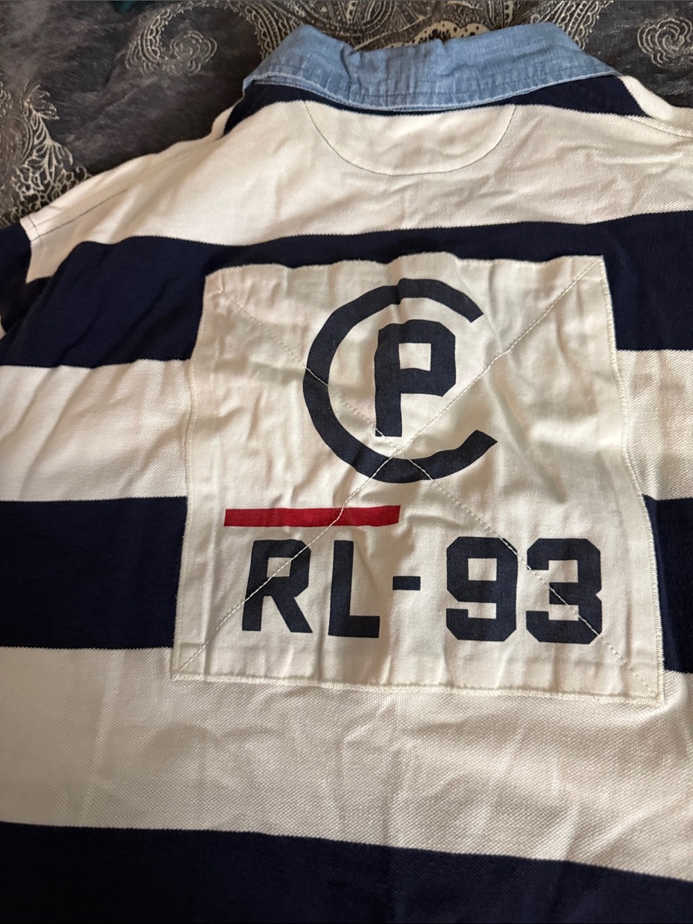 Polo by Ralph Lauren Navy & White Striped Rugby Polo with Chambray Collar - Picture 6 of 6